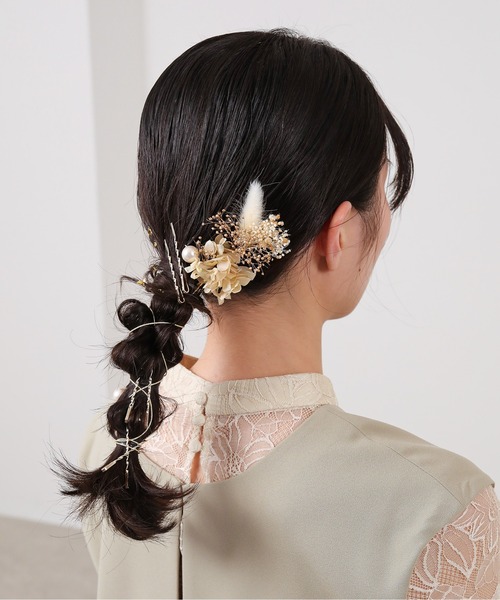 Kana(カナ)の「ドライフラワー 金箔 パール Uピン ヘアピン パーティ ヘアアレンジ 結婚式 お呼ばれ オケージョン(ヘアピン・レディース・ゴールド/シルバー・フリー)」の3枚目の写真