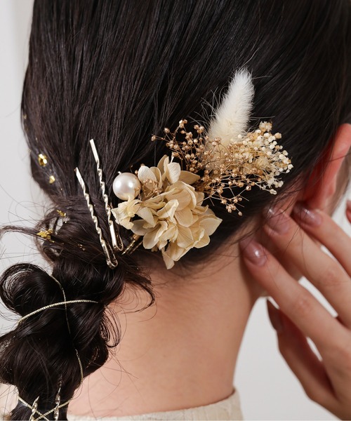 Kana(カナ)の「ドライフラワー 金箔 パール Uピン ヘアピン パーティ ヘアアレンジ 結婚式 お呼ばれ オケージョン(ヘアピン・レディース・ゴールド/シルバー・フリー)」の6枚目の写真