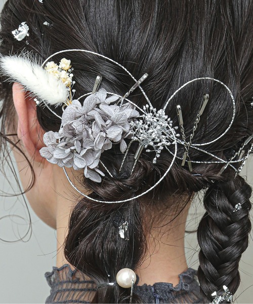 ドライフラワー 金箔 パール Uピン ヘアピン パーティ ヘア