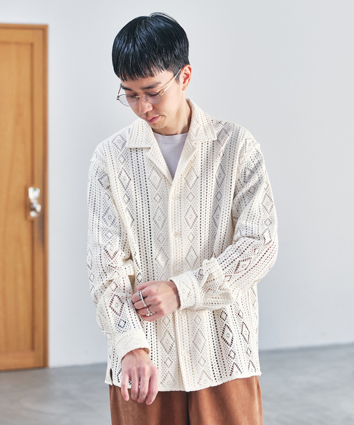 EDIFICE(エディフィス)の「コットンベースラッセル オープンカラーシャツ(シャツ/ブラウス・メンズ・ホワイト/ブラック・MEDIUM/LARGE)」の4枚目の写真