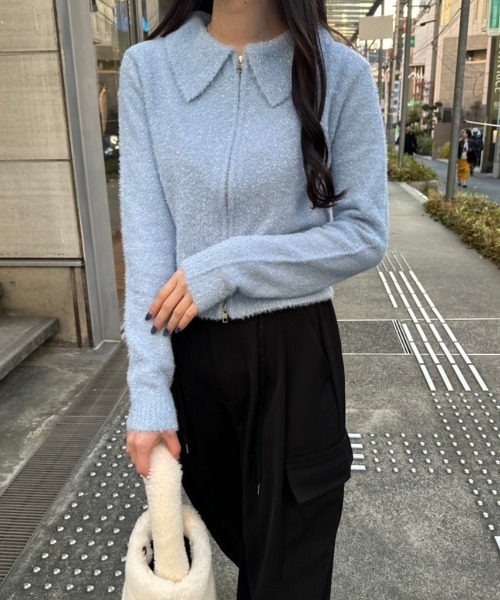 セール】ラメ混ダブルジップニットカーディガン（カーディガン/ボレロ