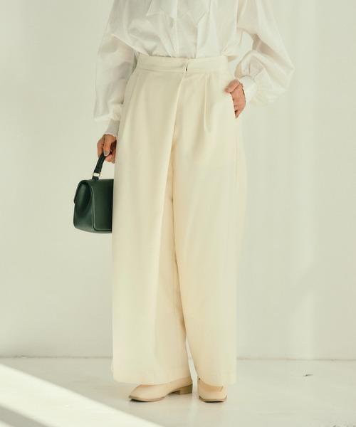 PUAL CE CIN（ピュアルセシン）の「TRマーベルトワイドパンツ（スラックス・レディース・ブラック/ネイビー/オフホワイト・FREE）」の2枚目の写真