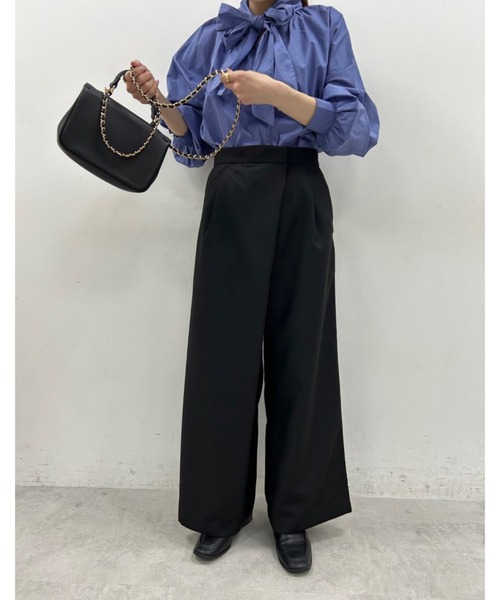 PUAL CE CIN（ピュアルセシン）の「TRマーベルトワイドパンツ（スラックス・レディース・ブラック/ネイビー/オフホワイト・FREE）」の4枚目の写真