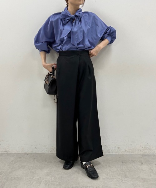 PUAL CE CIN（ピュアルセシン）の「TRマーベルトワイドパンツ（スラックス・レディース・ブラック/ネイビー/オフホワイト・FREE）」の5枚目の写真