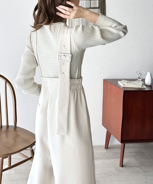 セール】大人のワイドストレート。アシメバックルベルトサロペット