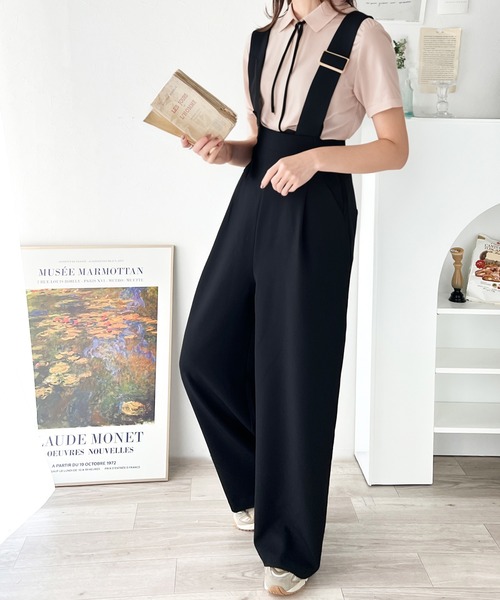 セール】大人のワイドストレート。アシメバックルベルトサロペット