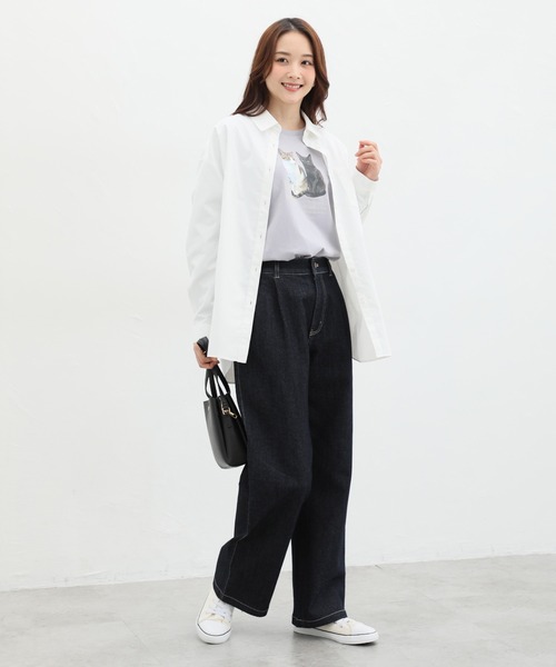 Honeys（ハニーズ）の「猫フォトプリントＴシャツ（Tシャツ/カットソー・レディース・ブルー系その他/スミクロ/オフホワイト/ライトベージュ・M/LL/L）」の10枚目の写真