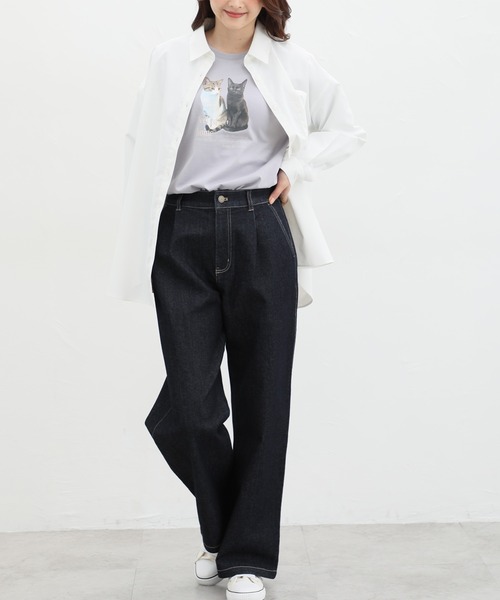 Honeys（ハニーズ）の「猫フォトプリントＴシャツ（Tシャツ/カットソー・レディース・ブルー系その他/スミクロ/オフホワイト/ライトベージュ・M/LL/L）」の11枚目の写真