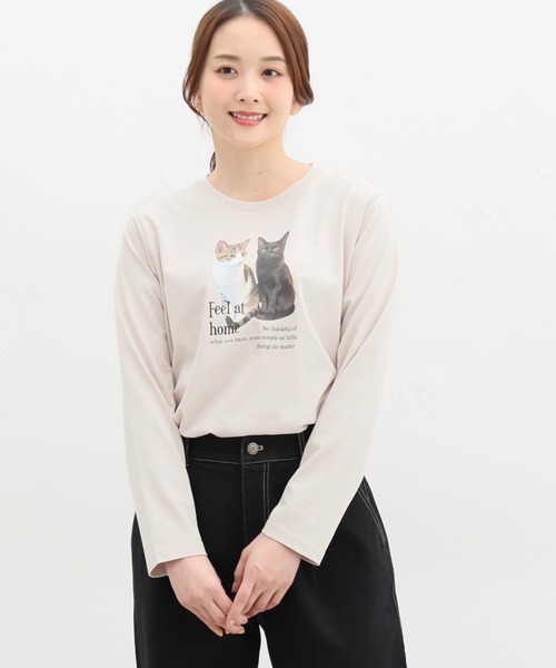 Honeys（ハニーズ）の「猫フォトプリントＴシャツ（Tシャツ/カットソー・レディース・ブルー系その他/スミクロ/オフホワイト/ライトベージュ・M/LL/L）」の15枚目の写真