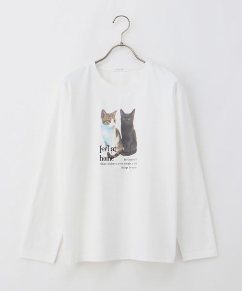 Honeys（ハニーズ）の「猫フォトプリントＴシャツ（Tシャツ/カットソー・レディース・ブルー系その他/スミクロ/オフホワイト/ライトベージュ・M/LL/L）」の16枚目の写真