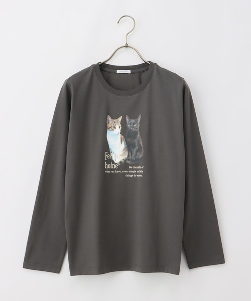 Honeys（ハニーズ）の「猫フォトプリントＴシャツ（Tシャツ/カットソー・レディース・ブルー系その他/スミクロ/オフホワイト/ライトベージュ・M/LL/L）」の18枚目の写真
