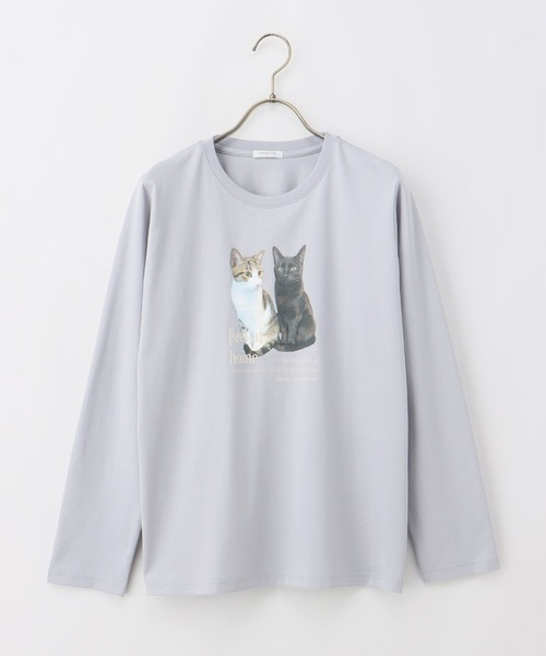Honeys（ハニーズ）の「猫フォトプリントＴシャツ（Tシャツ/カットソー・レディース・ブルー系その他/スミクロ/オフホワイト/ライトベージュ・M/LL/L）」の20枚目の写真