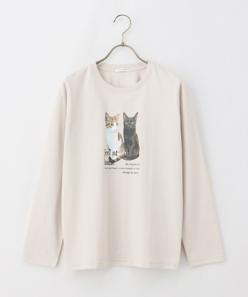 Honeys（ハニーズ）の「猫フォトプリントＴシャツ（Tシャツ/カットソー・レディース・ブルー系その他/スミクロ/オフホワイト/ライトベージュ・M/LL/L）」の22枚目の写真