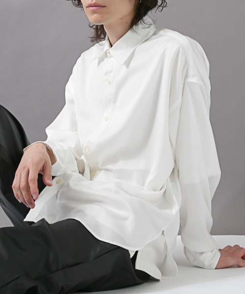 LUXSTYLE(ラグスタイル)の「ヴィンテージ風サテンビッグシャツ(シャツ/ブラウス・メンズ・ホワイト/ブラック・M/L)」の2枚目の写真