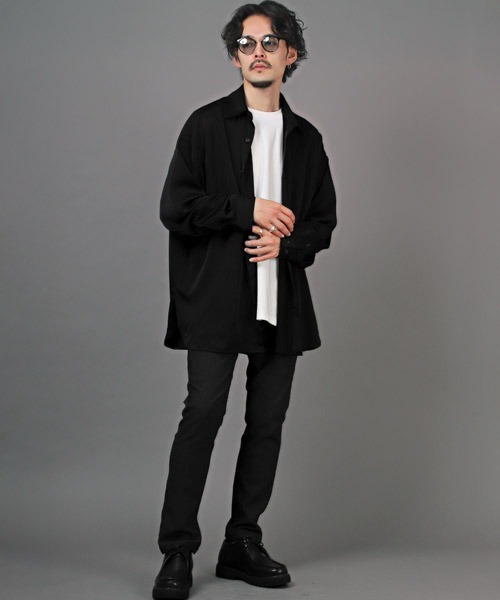 LUXSTYLE(ラグスタイル)の「ヴィンテージ風サテンビッグシャツ(シャツ/ブラウス・メンズ・ホワイト/ブラック・M/L)」の6枚目の写真