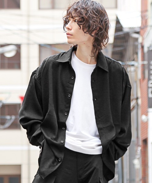 PUBLUX LA VRAIE CHOSE ブラックシャツ L セール】ヴィンテージ風サテンビッグシャツ（シャツ/ブラウス