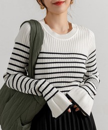 DAY CLOSET | レディース 長袖配色カラーフレアスリーブリブニッチトップス(ニット/セーター)