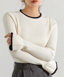DAY CLOSET（デイ クローゼット）の「レディース 長袖配色カラーフレアスリーブリブニットトップス（ニット/セーター・レディース）」