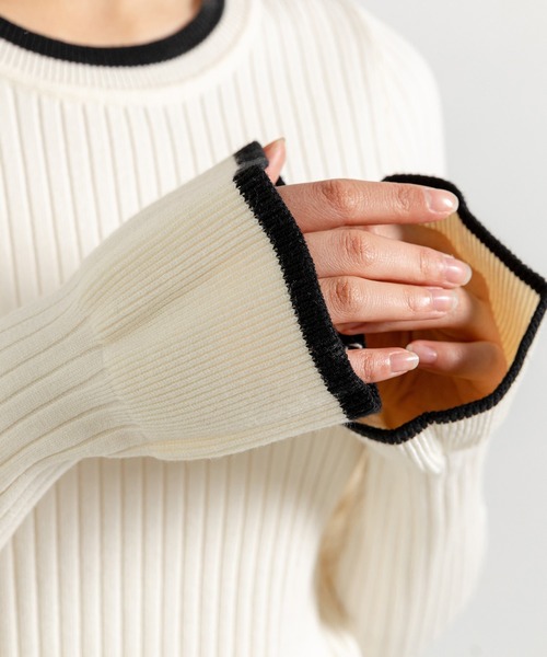 DAY CLOSET(デイ クローゼット)の「レディース 長袖配色カラーフレアスリーブリブニットトップス(ニット/セーター・レディース・ブラック/ホワイト×ブラック/アイボリー/ブラウン・FREE)」の19枚目の写真