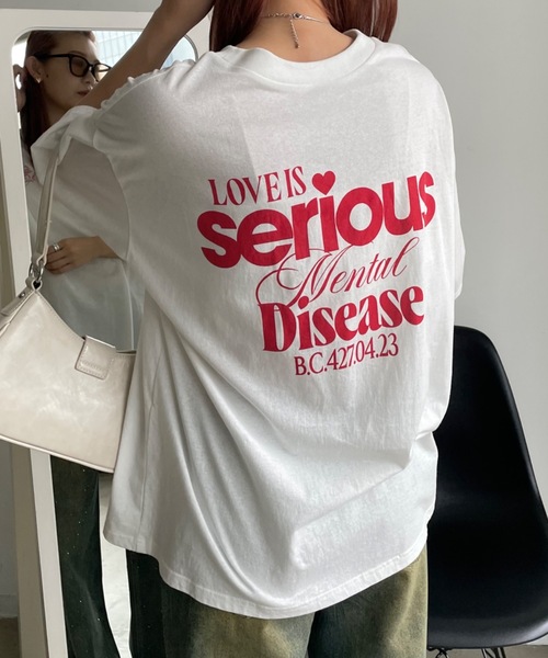 SHAGGIE(シャギー)の「ワンポイント刺繍/バックプリントビッグシルエット半袖Tシャツ(Tシャツ/カットソー・レディース・ホワイト/グレー/ピンク・FREE)」の1枚目の写真