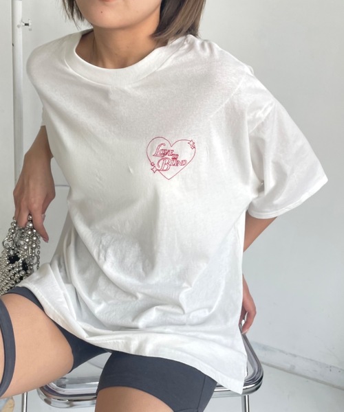 SHAGGIE(シャギー)の「ワンポイント刺繍/バックプリントビッグシルエット半袖Tシャツ(Tシャツ/カットソー・レディース・ホワイト/グレー/ピンク・FREE)」の13枚目の写真
