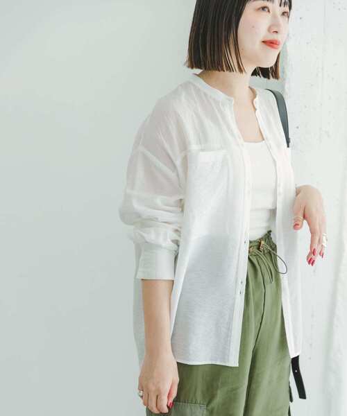 ITEMS URBANRESEARCH（アイテムズ アーバンリサーチ）の「シアーポケットシャツ（シャツ/ブラウス・レディース・ブラック/ブルー/ホワイト・FREE）」の6枚目の写真