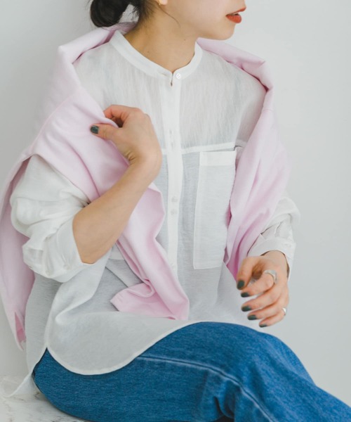 ITEMS URBANRESEARCH（アイテムズ アーバンリサーチ）の「シアーポケットシャツ（シャツ/ブラウス・レディース・ブラック/ブルー/ホワイト・FREE）」の11枚目の写真