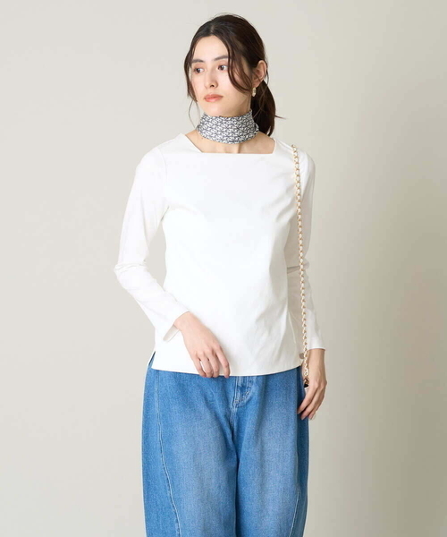 a.v.v(アーヴェヴェ)の「【前後2WAY】前身二重 スクエア/ボートネックカットソー(Tシャツ/カットソー・レディース・ホワイト・38/40/36/42/34)」の11枚目の写真