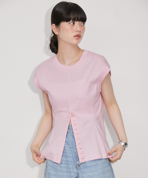 ADAM ET ROPE'(アダムエロペ)の「【サステナブル・洗える】ウエストシェイプジャージプルオーバー(Tシャツ/カットソー・レディース・ブラック/ブルー系その他/ホワイト/ピンク・FREE)」の4枚目の写真