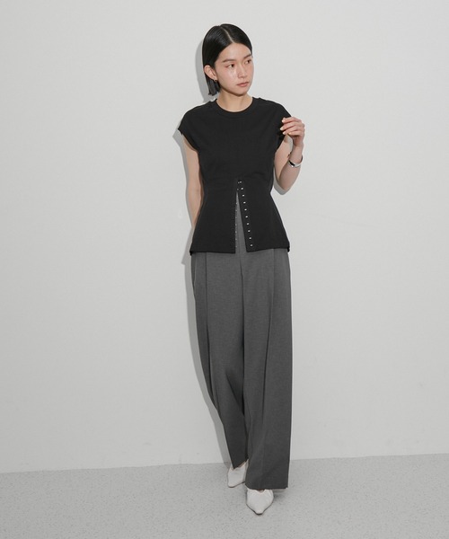 ADAM ET ROPE'(アダムエロペ)の「【サステナブル・洗える】ウエストシェイプジャージプルオーバー(Tシャツ/カットソー・レディース・ブラック/ブルー系その他/ホワイト/ピンク・FREE)」の8枚目の写真