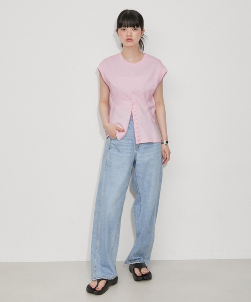 ADAM ET ROPE'(アダムエロペ)の「【サステナブル・洗える】ウエストシェイプジャージプルオーバー(Tシャツ/カットソー・レディース・ブラック/ブルー系その他/ホワイト/ピンク・FREE)」の5枚目の写真