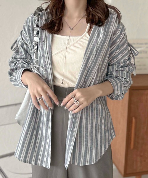 セール】【apres jour clair】リボン付ストライプシャツ【ZOZOTOWN限定