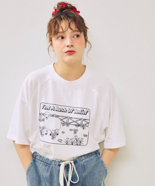 anoco no oheya(アノコノオへヤ)の「sheep big T(Tシャツ/カットソー・レディース・イエロー/ホワイト/アイボリー・FREE)」の8枚目の写真