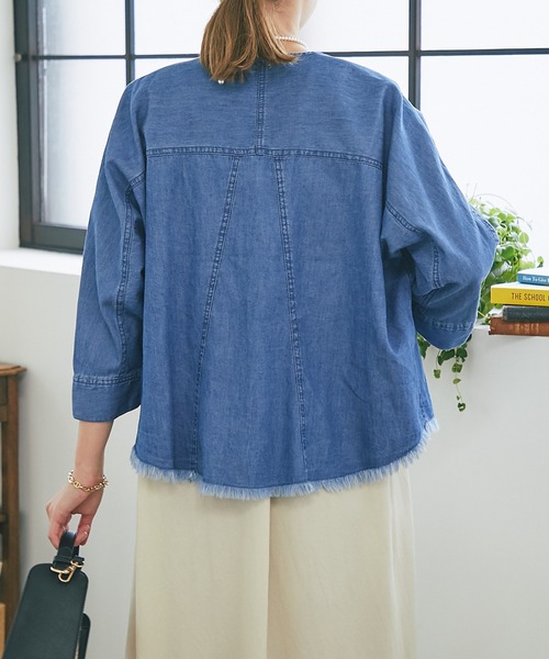 un dix cors（アンディコール）の「サマーコーデュロイパネルジャケット（ノーカラージャケット・レディース・ブラック/オリーブ/サックスブルー・FREE）」の15枚目の写真