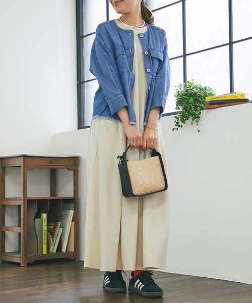 un dix cors（アンディコール）の「サマーコーデュロイパネルジャケット（ノーカラージャケット・レディース・ブラック/オリーブ/サックスブルー・FREE）」の11枚目の写真