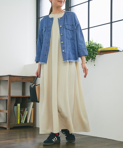 un dix cors（アンディコール）の「サマーコーデュロイパネルジャケット（ノーカラージャケット・レディース・ブラック/オリーブ/サックスブルー・FREE）」の8枚目の写真