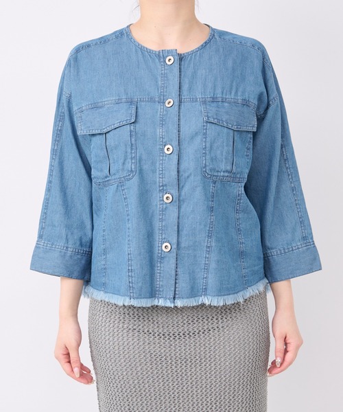 un dix cors（アンディコール）の「サマーコーデュロイパネルジャケット（ノーカラージャケット・レディース・ブラック/オリーブ/サックスブルー・FREE）」の17枚目の写真