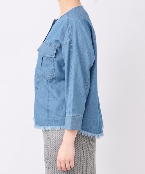 un dix cors（アンディコール）の「サマーコーデュロイパネルジャケット（ノーカラージャケット・レディース・ブラック/オリーブ/サックスブルー・FREE）」の18枚目の写真