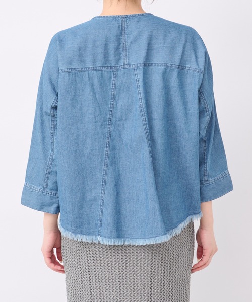 un dix cors（アンディコール）の「サマーコーデュロイパネルジャケット（ノーカラージャケット・レディース・ブラック/オリーブ/サックスブルー・FREE）」の19枚目の写真