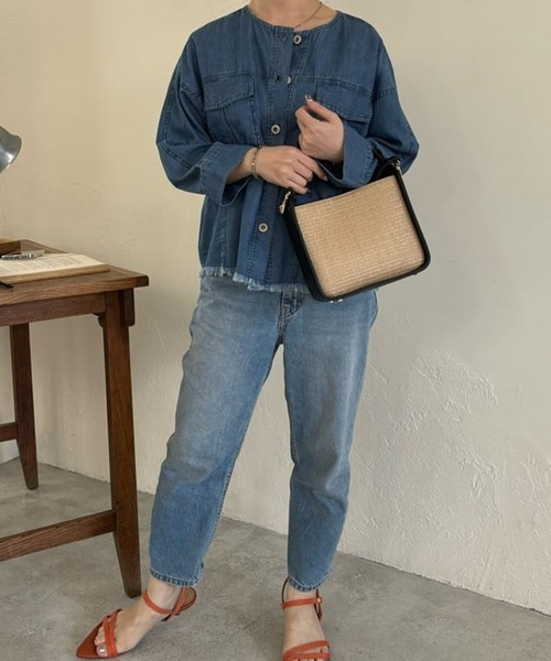 un dix cors（アンディコール）の「サマーコーデュロイパネルジャケット（ノーカラージャケット・レディース・ブラック/オリーブ/サックスブルー・FREE）」の4枚目の写真