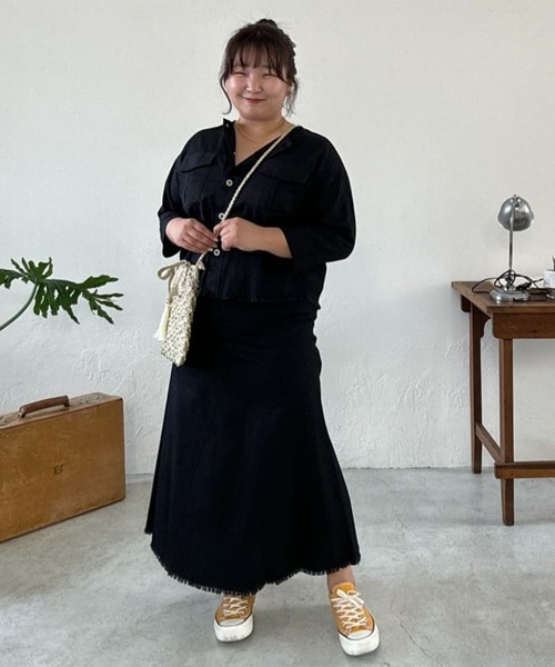 un dix cors（アンディコール）の「サマーコーデュロイパネルジャケット（ノーカラージャケット・レディース・ブラック/オリーブ/サックスブルー・FREE）」の5枚目の写真