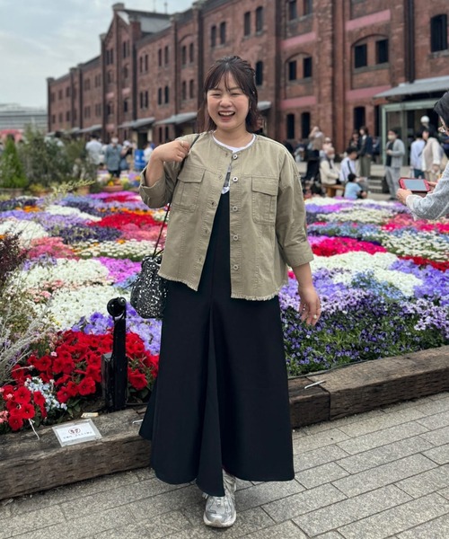 un dix cors（アンディコール）の「サマーコーデュロイパネルジャケット（ノーカラージャケット・レディース・ブラック/オリーブ/サックスブルー・FREE）」の7枚目の写真