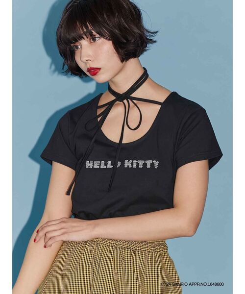 jouetie(ジュエティ)の「【ハローキティコラボ】jouetie×ハローキティ ラインストーンネックリボンTシャツ(Tシャツ/カットソー・レディース・オフホワイト/ブラック・MEDIUM)」の13枚目の写真