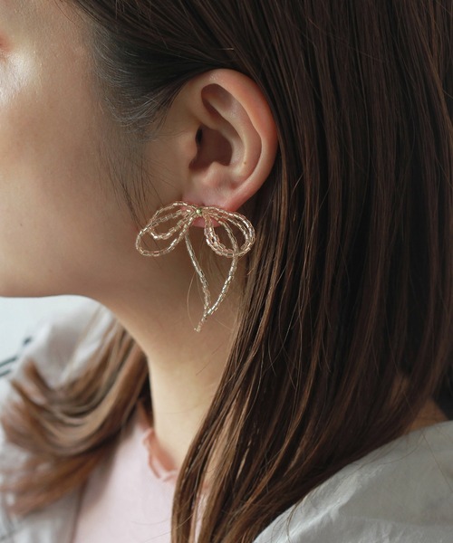 Crisp（クリスプ）の「ビーズリボンピアス（ピアス（両耳用）・レディース・ブルー/ピンク・FREE）」の5枚目の写真