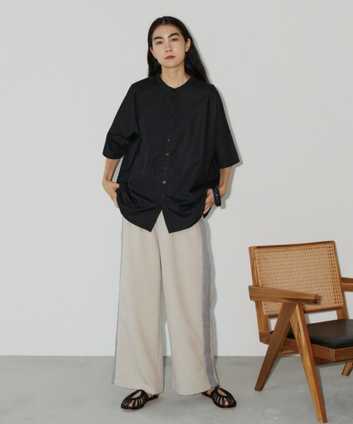 Libra Cue（リブラ キュー）の「リネンライクサイドラインパンツ（その他パンツ・レディース・ブラック/ベージュ・FREE）」の4枚目の写真