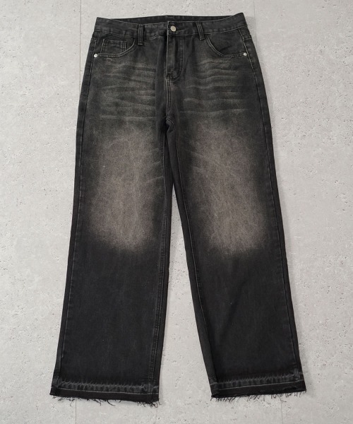 リメイク デニムパンツ ワイド 袴 アディダス 黒 W28 フェード ブリーチ リメイク デニムパンツ ワイド 袴 アディダス 黒 W28 フェード