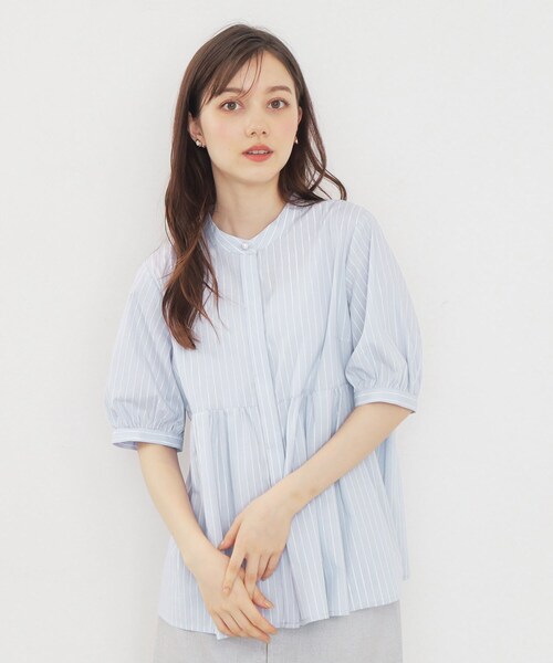 index（インデックス）の「◆ラメラインペプラムブラウス【防シワ／洗濯機洗い可】（シャツ/ブラウス・レディース・パープル系1/ホワイト系5/ネイビー系2/ベージュ系その他6/サックスブルー系2・38/40/36/42）」の4枚目の写真