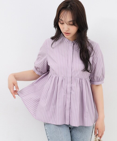 index（インデックス）の「◆ラメラインペプラムブラウス【防シワ／洗濯機洗い可】（シャツ/ブラウス・レディース・パープル系1/ホワイト系5/ネイビー系2/ベージュ系その他6/サックスブルー系2・38/40/36/42）」の5枚目の写真