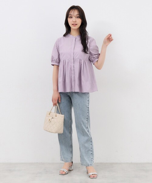 index（インデックス）の「◆ラメラインペプラムブラウス【防シワ／洗濯機洗い可】（シャツ/ブラウス・レディース・パープル系1/ホワイト系5/ネイビー系2/ベージュ系その他6/サックスブルー系2・38/40/36/42）」の17枚目の写真