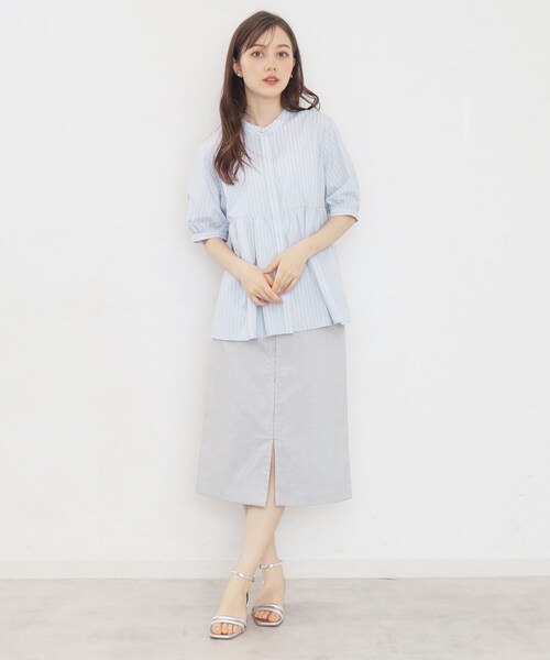 index（インデックス）の「◆ラメラインペプラムブラウス【防シワ／洗濯機洗い可】（シャツ/ブラウス・レディース・パープル系1/ホワイト系5/ネイビー系2/ベージュ系その他6/サックスブルー系2・38/40/36/42）」の7枚目の写真